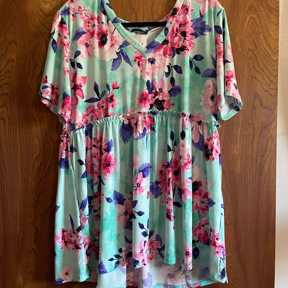 HEIMISH USA Tops - Heimish mint with floral babydoll top